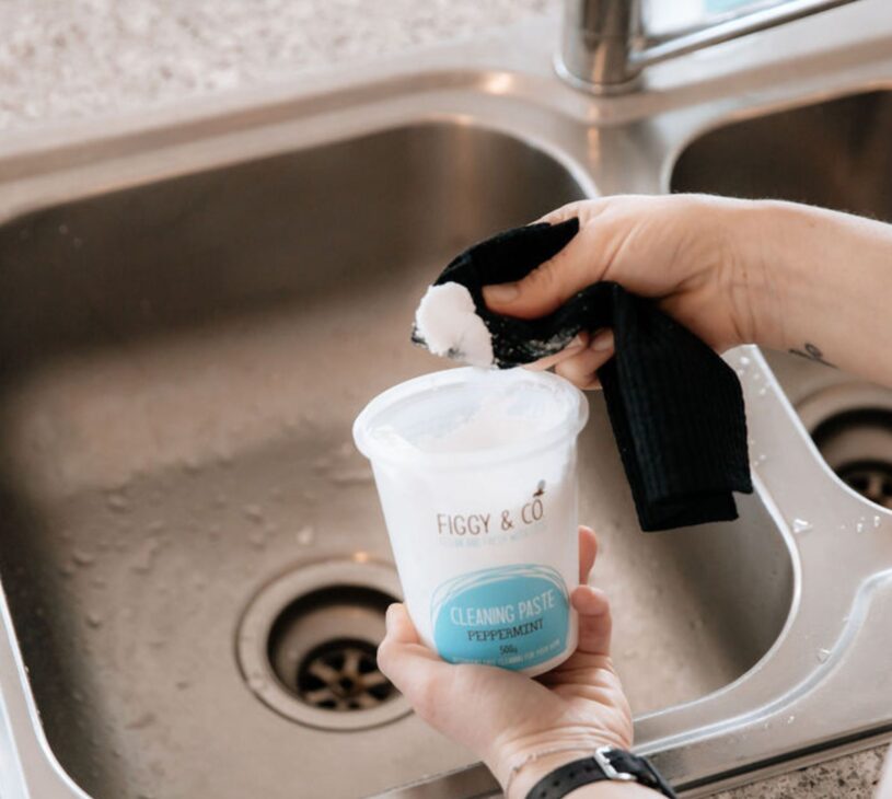 Cleaning the Sink with Figgy & Co's Cleaning Paste