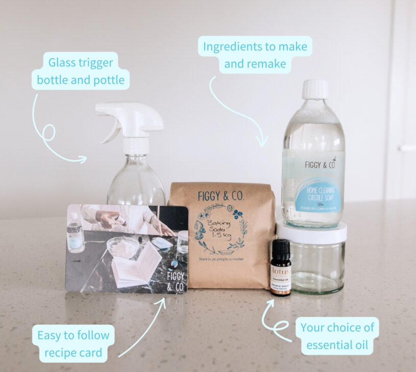 Make a DIY bench spray and soft scrub with the Figgy and co Kitchen and bathroom DIY pack