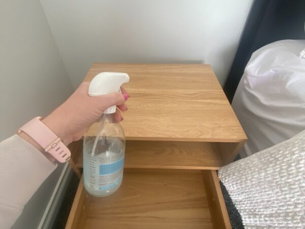 Cleaning a Bedside Table with Figgy & Co's Everyday Spray