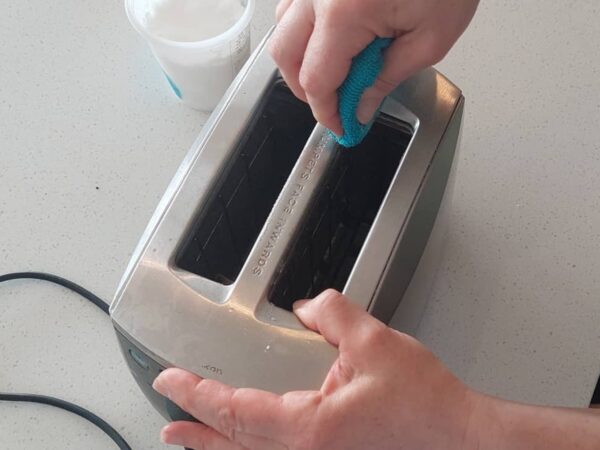 toaster cleaning can be made easier with a gentle scrub cleaner for baked on bits